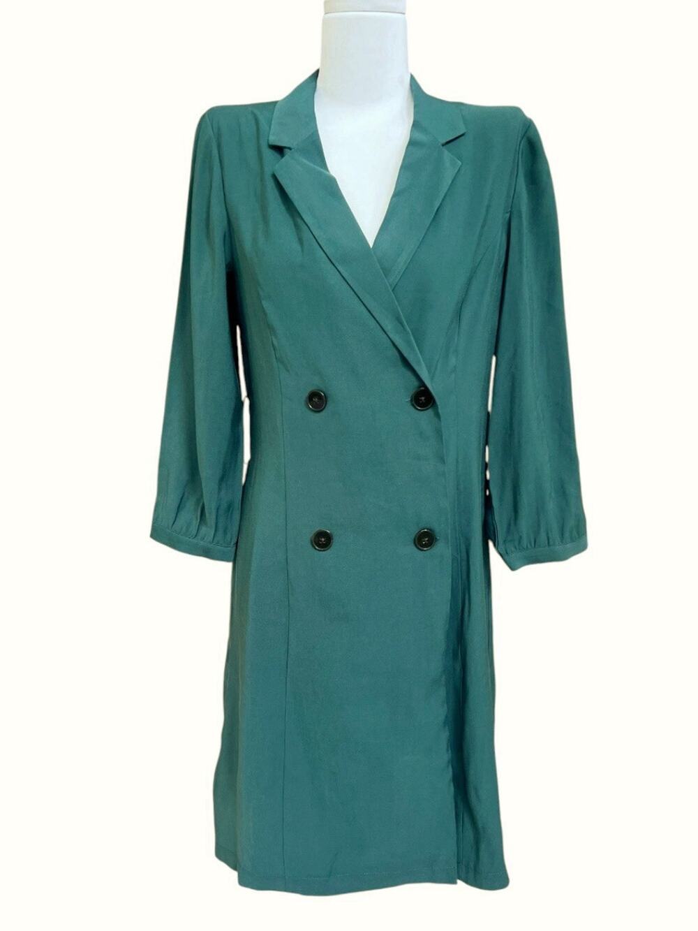 Mango New Green Suit Blazer Coat Dress Double Breasted Sz 6 Lightweight